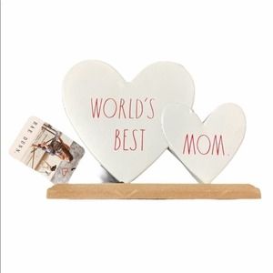Rae Dunn Worlds Best Mom Wooden Heart Stand NEW